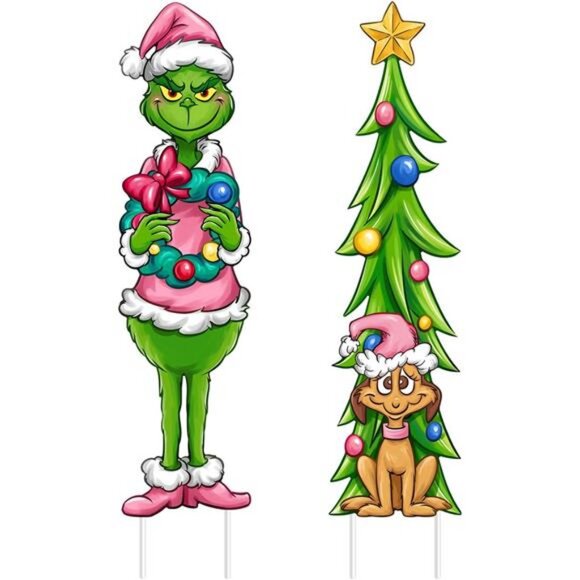 Xmas Tree Max Dog Lawn Sign Outdoor Decor, Funny Winter Holiday Outside Garden